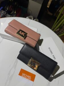 Michael Kors Pink Leather Envelope Clutch Wallet MK Logo Evening Bag