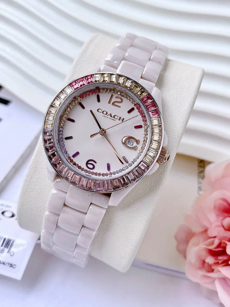COACH GREYSON STAINLESS STEEL PINK CERAMIC